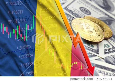 Chad flag and cryptocurrency falling trend with 49768994