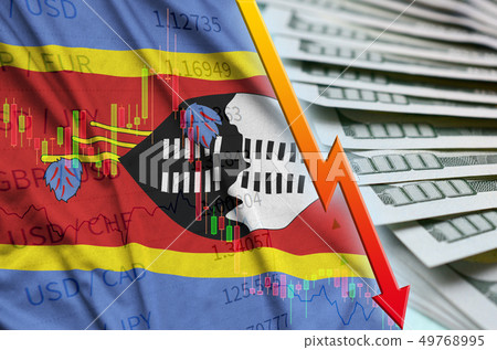 Swaziland flag and chart falling US dollar 49768995