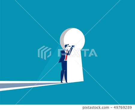 Businessman cautious looking out form through Businessman cautious looking out form through 49769289