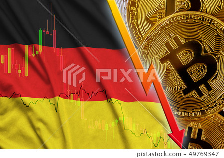 Germany flag and cryptocurrency falling trend with 49769347