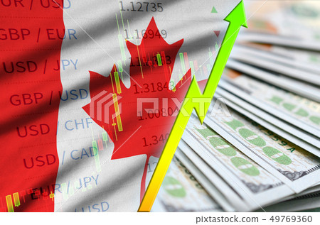 Canada flag and chart growing US dollar position Canada flag and chart growing US dollar position 49769360