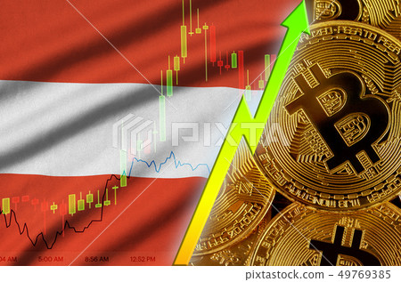 Austria flag and cryptocurrency growing trend with Austria flag and cryptocurrency growing trend with 49769385