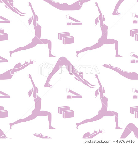 Sports seamless pattern with women doing yoga - Stock Illustration ...