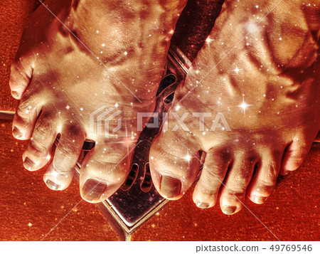 Shower floor with naked girl feet. Naked shaved 49769546