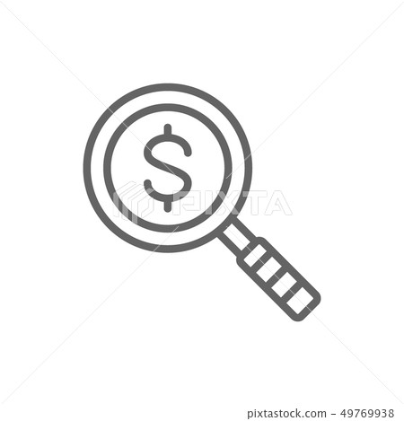 Magnify glass with dollar, money search, find currency line icon. Magnify glass with dollar, money search, find currency line icon. 49769938