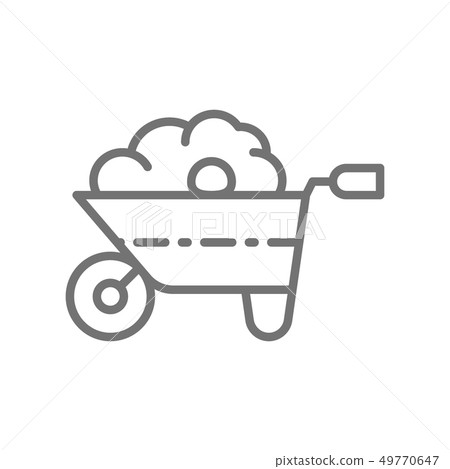 Wheelbarrow with organic fertilizer, manure, agriculture line icon. 49770647