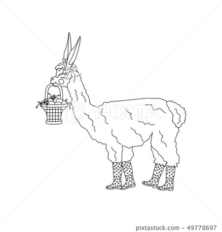 Easter llama with basket outline 49778697