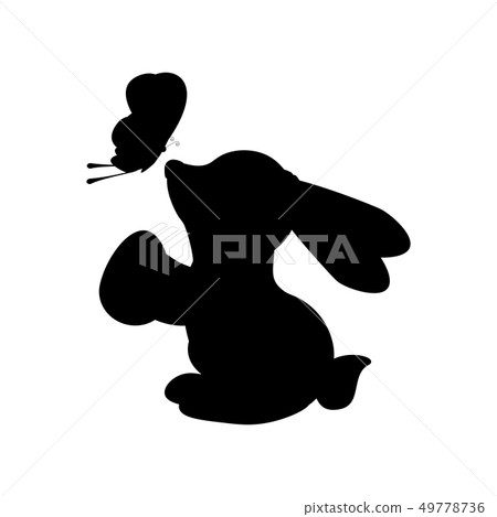Rabbit with egg and butterfly silhouette 49778736