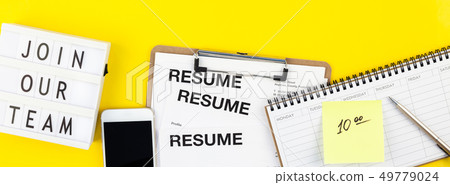 Join our team flat lay on yellow background 49779024
