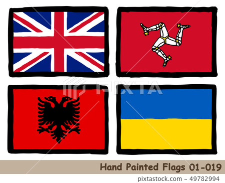 Hand-drawn flag icons "British flag" "Flag of Isle of Man" "Flag of Albania" "Flag of Ukraine" Hand-drawn flag icons "British flag" "Flag of Isle of Man" "Flag of Albania" "Flag of Ukraine" 49782994