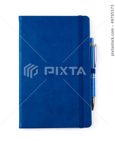 Blue notebook with pen isolated on white Blue notebook with pen isolated on white 49785573