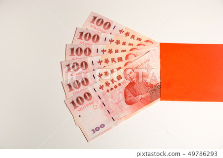 Red envelope packet with Taiwan money. Red envelope packet with Taiwan money. 49786293