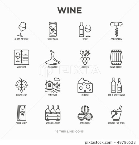 Wine thin line icons set - Stock Illustration [49786528] - PIXTA