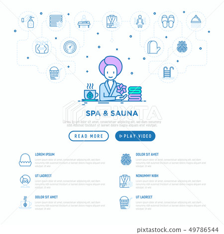 Spa, sauna concept: woman at spa. Thin line icons Spa, sauna concept: woman at spa. Thin line icons 49786544