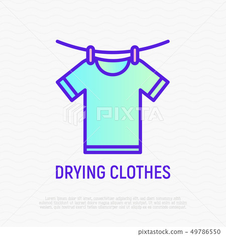 Drying clothers, t-shirt on cord with clothespins Drying clothers, t-shirt on cord with clothespins 49786550