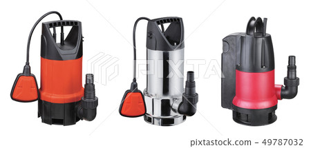 Set automatic drainage pumps with float pumping water from flooded rooms, holes, bore holes Set automatic drainage pumps with float pumping water from flooded rooms, holes, bore holes 49787032