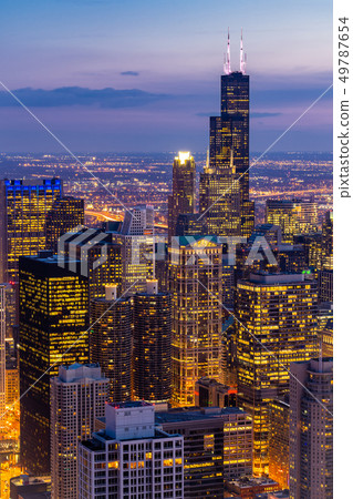 Aerial view of Chicago Skylines South 49787654