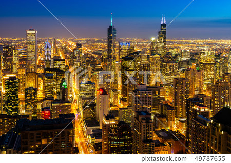 Aerial view of Chicago Skylines South 49787655