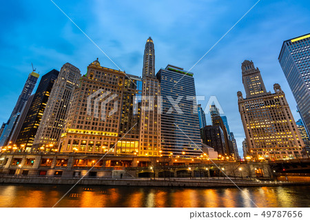 Chicago Skylines along Chicago River 49787656