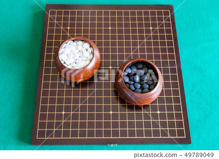 top view of playing stones for Go game in bowls top view of playing stones for Go game in bowls 49789049