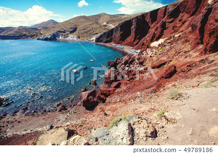 Famous Red Beach of the Aegean Sea on Santorini Famous Red Beach of the Aegean Sea on Santorini 49789186