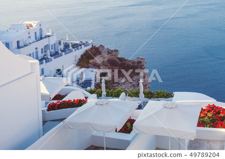Greece, Santorini island. Blue sea and white town 49789204