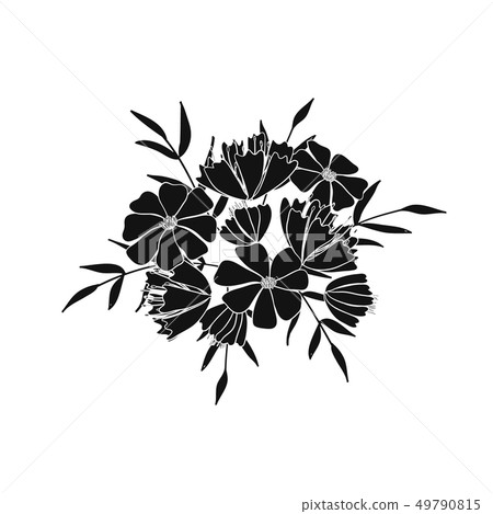 Bouquet of flowers, berries, leaves and twigs of fantasy plants. Vector 49790815