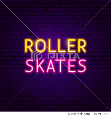 Roller Skates Text Neon Label 49791037