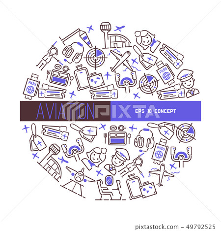 Aviation vector flight crew air-hostess pilot people traveling on aircraft plane airplane flying to 49792525