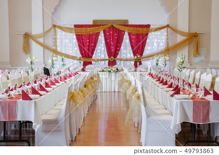 Large dining hall with tables set up Large dining hall with tables set up 49793863