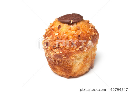 closeup of chocolate muffin on white background 49794847