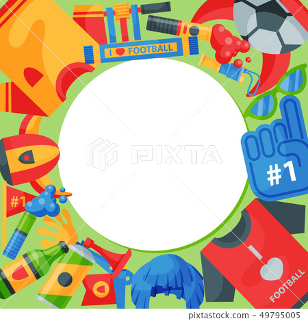 Football team supporter round pattern vector illustration. Soccer sport fan attribute, rooter buff Football team supporter round pattern vector illustration. Soccer sport fan attribute, rooter buff 49795005