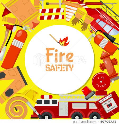 Fire safety round pattern vector illustration. Firefighting equipment and tools firehose hydrant Fire safety round pattern vector illustration. Firefighting equipment and tools firehose hydrant 49795283