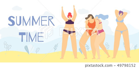 Summer Time Positive Body Cartoon Woman Banner 49798152