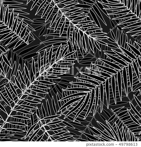 Seamless pattern background with tropical plants graphic drawing engraving style 49798613