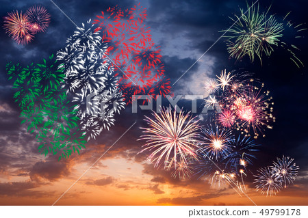 Holiday fireworks with national flag of Italy 49799178
