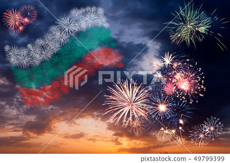 Holiday fireworks with national flag of Bulgaria Holiday fireworks with national flag of Bulgaria 49799399
