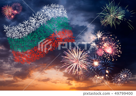Holiday fireworks with national flag of Bulgaria Holiday fireworks with national flag of Bulgaria 49799400