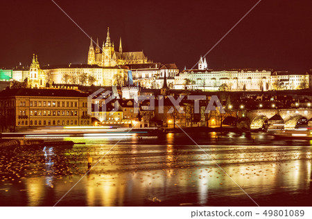 Prague castle and Charles bridge mirroring in 49801089