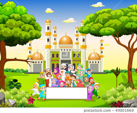 the big happy family are holding the blank banner the big happy family are holding the blank banner 49801669