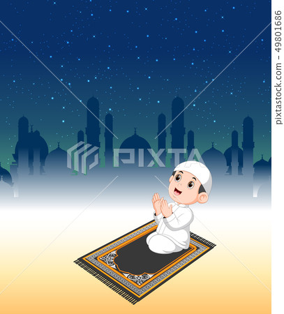 the boy are praying under the blue sky 49801686