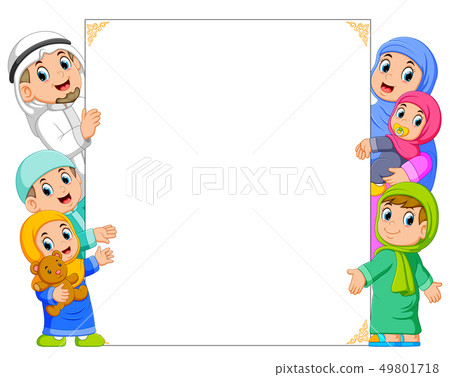 A family and a baby is holding the white banner 49801718