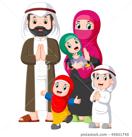 A muslim family greeting forgivenes of ied mubarak 49801748