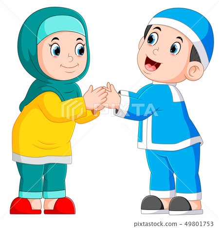 the children giving the greeting of ied mubarak the children giving the greeting of ied mubarak 49801753