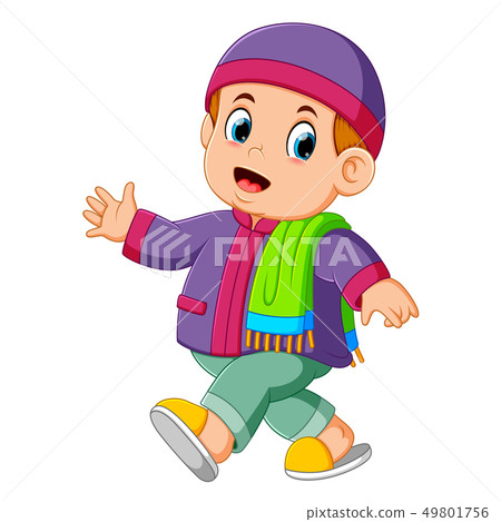 a boy is using the purple caftan and walking 49801756