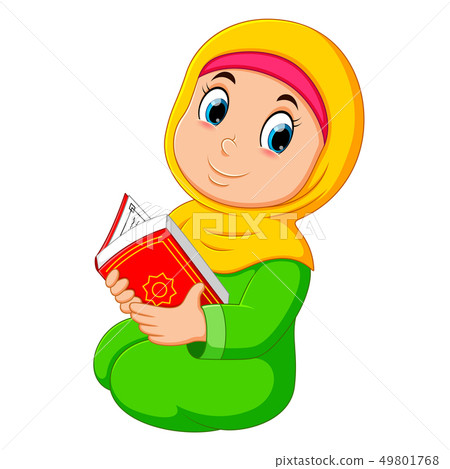 the girl with yellow veil is holding al quran the girl with yellow veil is holding al quran 49801768