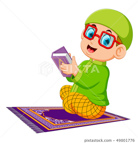 the boy using the red glasses is holding al quran 49801776