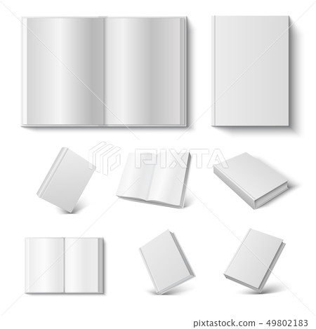 Realistic book. 3d mock up open and closed diary with blank hard cover on white background. Vector Realistic book. 3d mock up open and closed diary with blank hard cover on white background. Vector 49802183