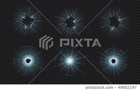 Cracked glass. Texture of broken window, smashed screen effect, bullet holes in crushed transparent 49802197