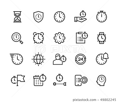 Time management line icons. Stopwatch, alarm and hourglass thin vector symbols. Timekeeping and Time management line icons. Stopwatch, alarm and hourglass thin vector symbols. Timekeeping and 49802245